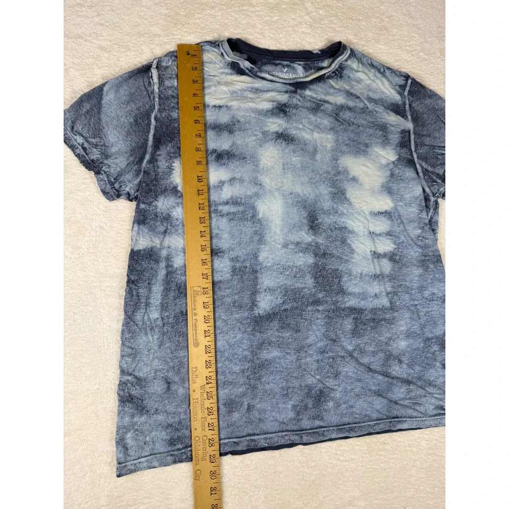 American Eagle T-Shirt Mens XXL Blue Tie Dye Acid Wash Cloud Print Tee